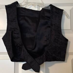 Belly dance vest black rayon silk floral M